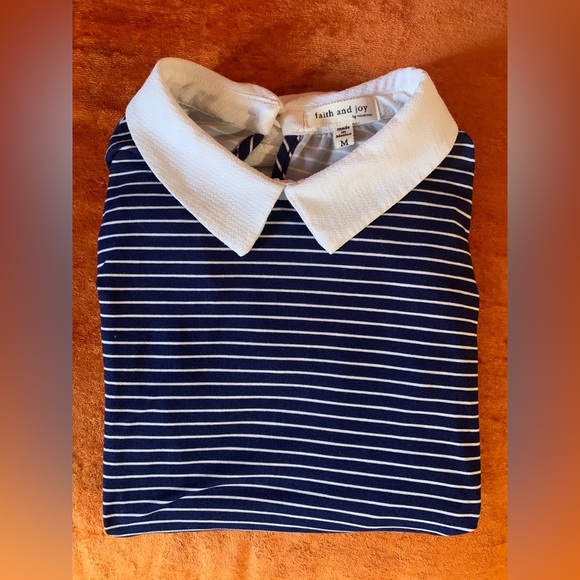 White Stripped Navy shirt with a White Collar - Picture 2 of 4